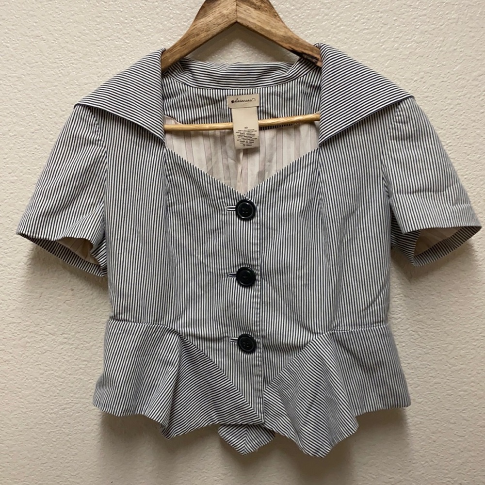 Anthropologie Elevenses Skittering Stripe Peplum Blazer Size 10